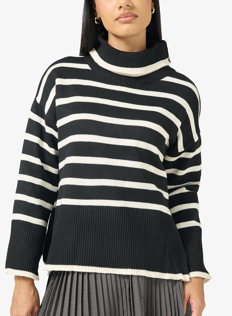Ginger High Neck Stripe Longline Sweater - Image 3