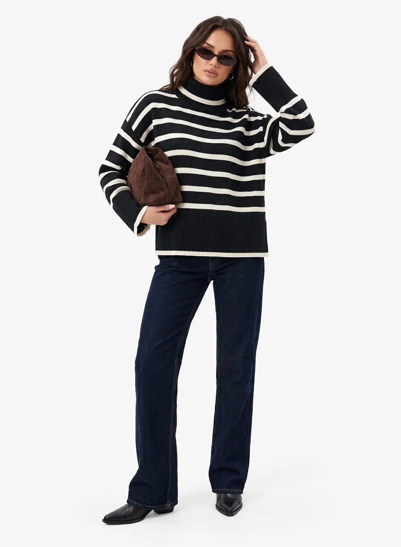 Ginger High Neck Stripe Longline Sweater