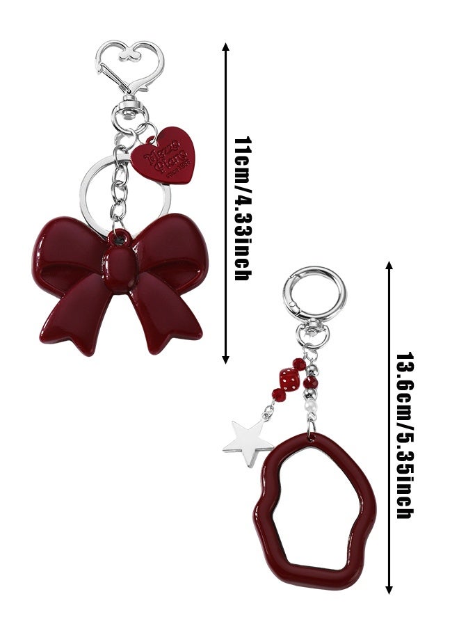 2PCS Bag Charms for Handbags Purse Charms Cute Heart Bow Keychain Y2k Mirror Keychain Accessories - Image 2