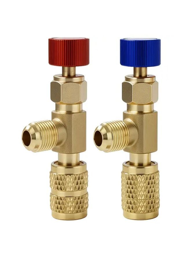 2pcs Brass Refrigerant Charging Valve Set With Ball Flow Control For AC Maintenance - Image 2