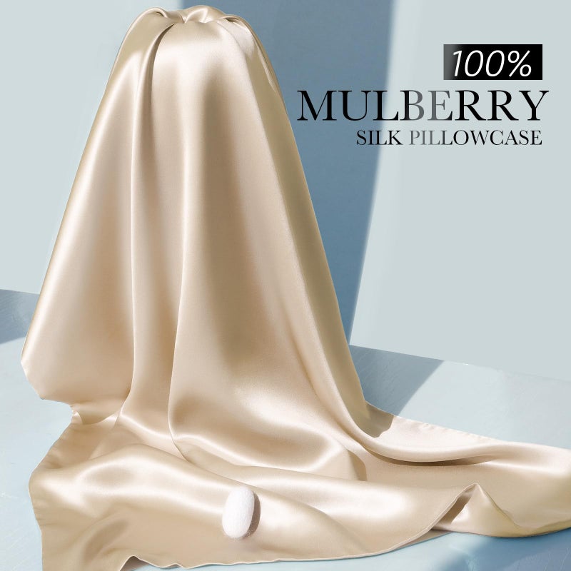 J JIMOO 100% Mulberry Silk Pillowcase for Hair and Skin, 22 Momme Pure Natural Silk Pillow Case Both Sided with Zipper, Pillow Cover for Women Mom Men (Beige, Standard 20''Ã—26'', 1 Pack) - Image 4
