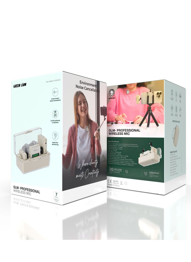 GREEN LION GLM-Professional Wireless Mic, Up To 100M Working Distance, 2.4GHz Digital Transmission, 7H Working Time, Environment Noise Cancellation, 2 Microphones & 1 Receiver, 360° Pick Up - White  - Image 5