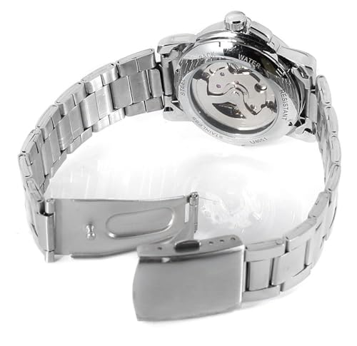 SENRUD Women's Automatic Watches Lady's Stainless Steel Skeleton Waterproof Automatic Wrist Watches Gift for Women (Silver) - Image 4