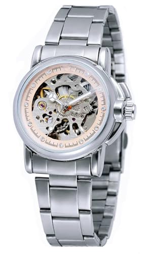 SENRUD Women's Automatic Watches Lady's Stainless Steel Skeleton Waterproof Automatic Wrist Watches Gift for Women (Silver) - Image 5