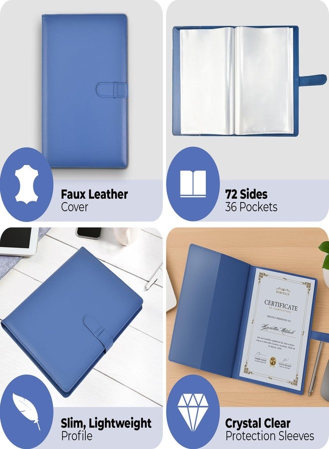 Arpan A4 Certificate Presentation Folder, Faux Leather Document Organizer, Professional Portfolio Book, Conference Display Binder (Blue, 36 Pockets 72 Sides) - Image 3