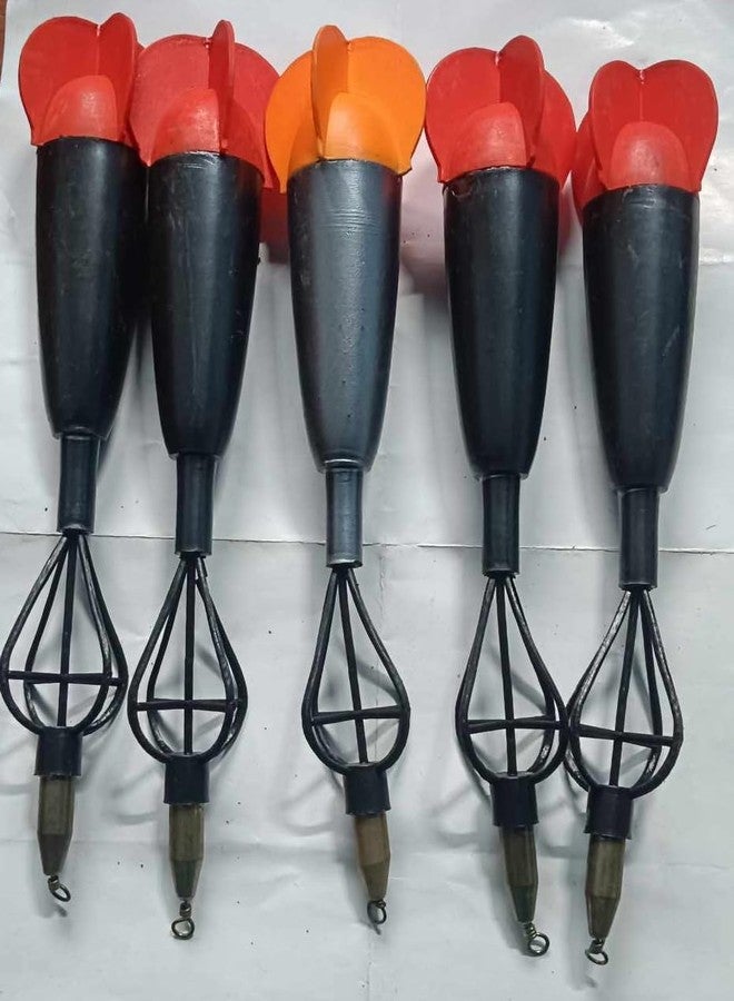 Fishing Method Feeder Set, Wire Cage Design with Float Markers, 5 Pieces, Black and Red - Image 1