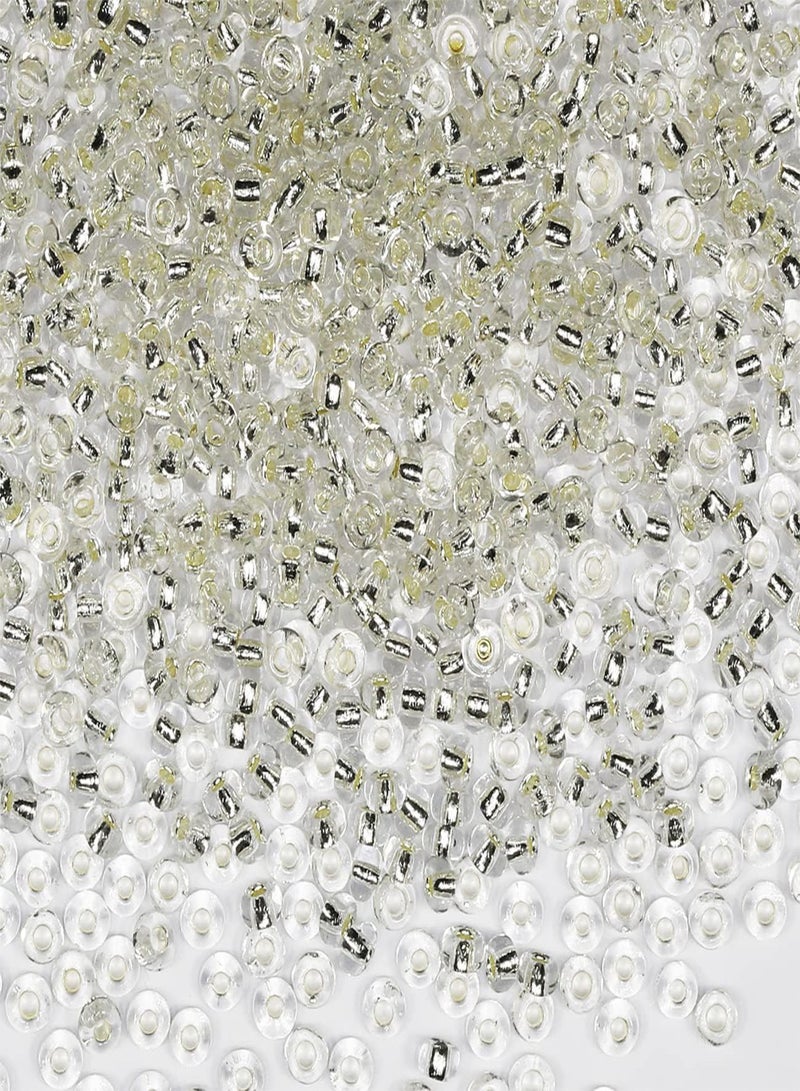 GGOOT Bulk Seed Beads 110 grams About 350pcs, 3mm 8/0 Glass Craft Beads for Making Earrings, Bracelets, Pendants, Waist Jewelry,DIY Handmade Seed Beads（Transparent silver core）  - Image 1