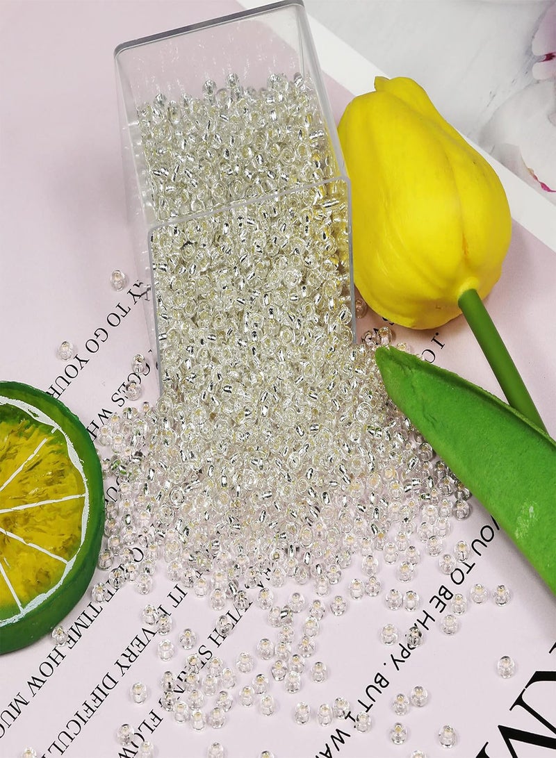GGOOT Bulk Seed Beads 110 grams About 350pcs, 3mm 8/0 Glass Craft Beads for Making Earrings, Bracelets, Pendants, Waist Jewelry,DIY Handmade Seed Beads（Transparent silver core）  - Image 3