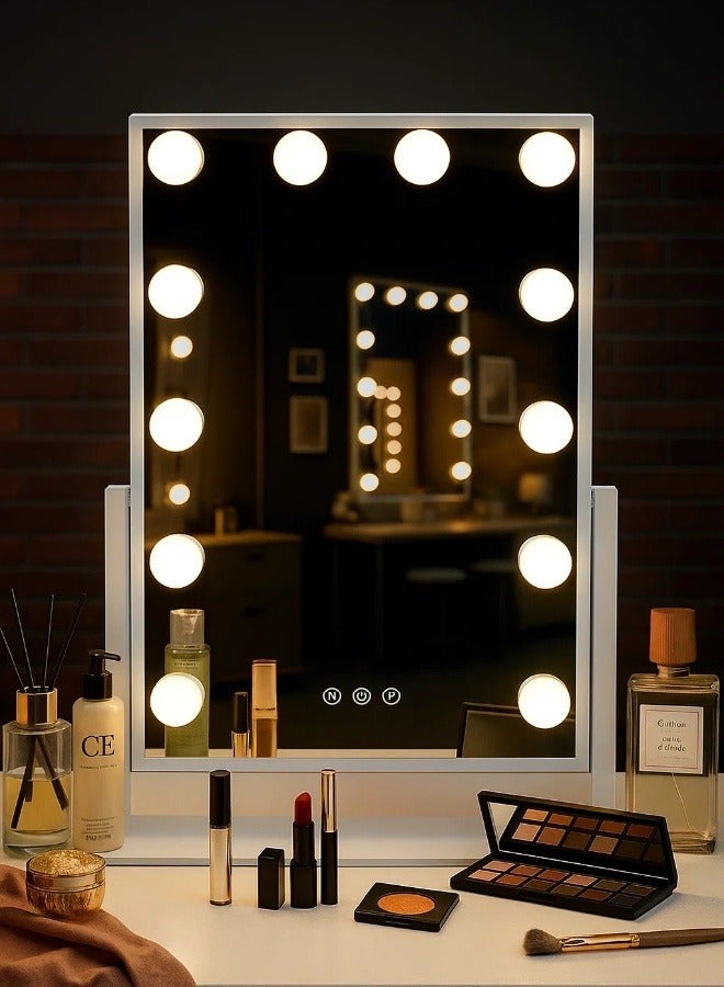360° Rotating LED Makeup Mirror – Touch Control Vanity Mirror with Adjustable 3 Color Lights, Dimmable Bulbs, Anti-Slip Base  - Image 1