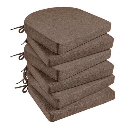 Basic Beyond Chair Cushions for Dining Chairs 6 Pack Kitchen Chair Cushions with Ties and Non Slip Backing 16 x 16 inches Chair Pads for Dining ChairsBrown
