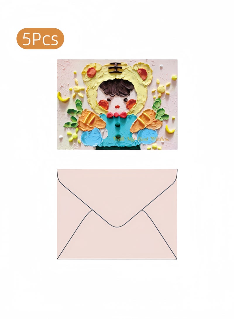 لغة بطاقة تهنئة بأسلوب الرسم الزيتي، 5 قطع، بطاقة بريدية بأسلوب الرسم اليدوي، بطاقة تهنئة رومانسية وشفائية لأعياد الميلاد، الحفلات، التجمعات، الهدايا، وعلامات المودة (صبي). - Image 1