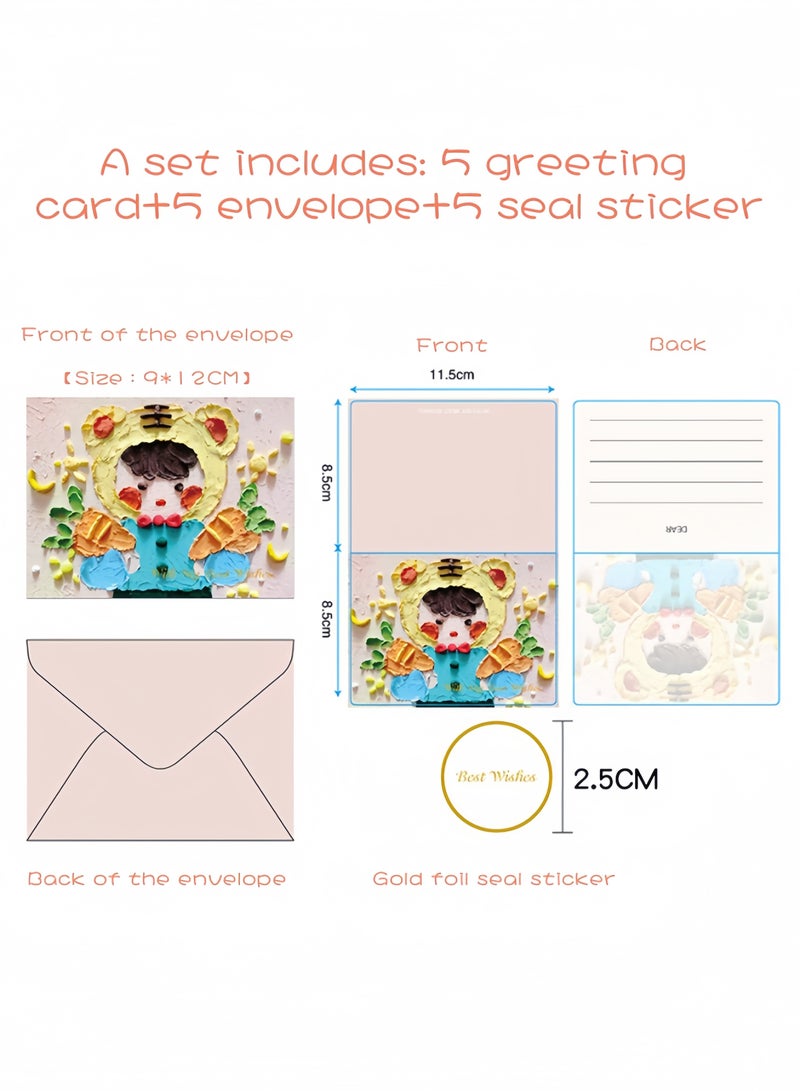 لغة بطاقة تهنئة بأسلوب الرسم الزيتي، 5 قطع، بطاقة بريدية بأسلوب الرسم اليدوي، بطاقة تهنئة رومانسية وشفائية لأعياد الميلاد، الحفلات، التجمعات، الهدايا، وعلامات المودة (صبي). - Image 2