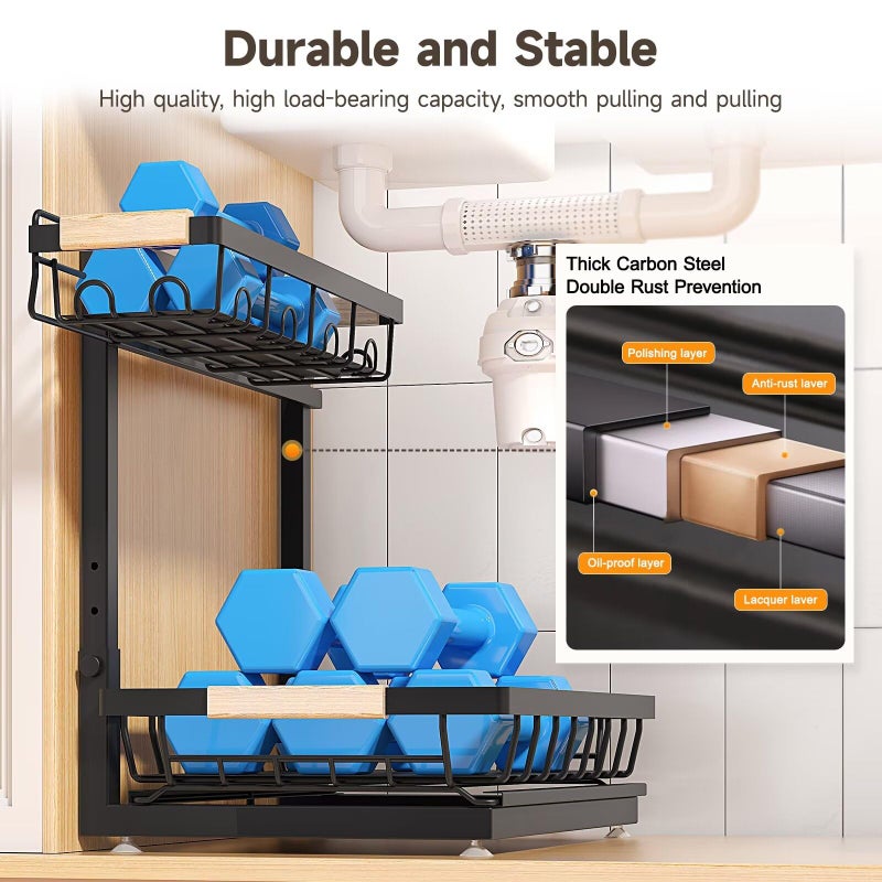 Sevenblue 2 Packs Under Sink Organizer, Height Adjustable 2 Tier Under Kitchen Sink Organizer, Multi-Purpose Storage Shelf for Kitchen Bathroom Cabinet (Black, Extra Large) - Image 5