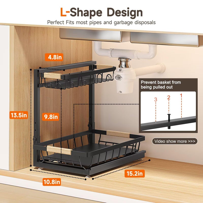 Sevenblue 2 Packs Under Sink Organizer, Height Adjustable 2 Tier Under Kitchen Sink Organizer, Multi-Purpose Storage Shelf for Kitchen Bathroom Cabinet (Black, Extra Large) - Image 2