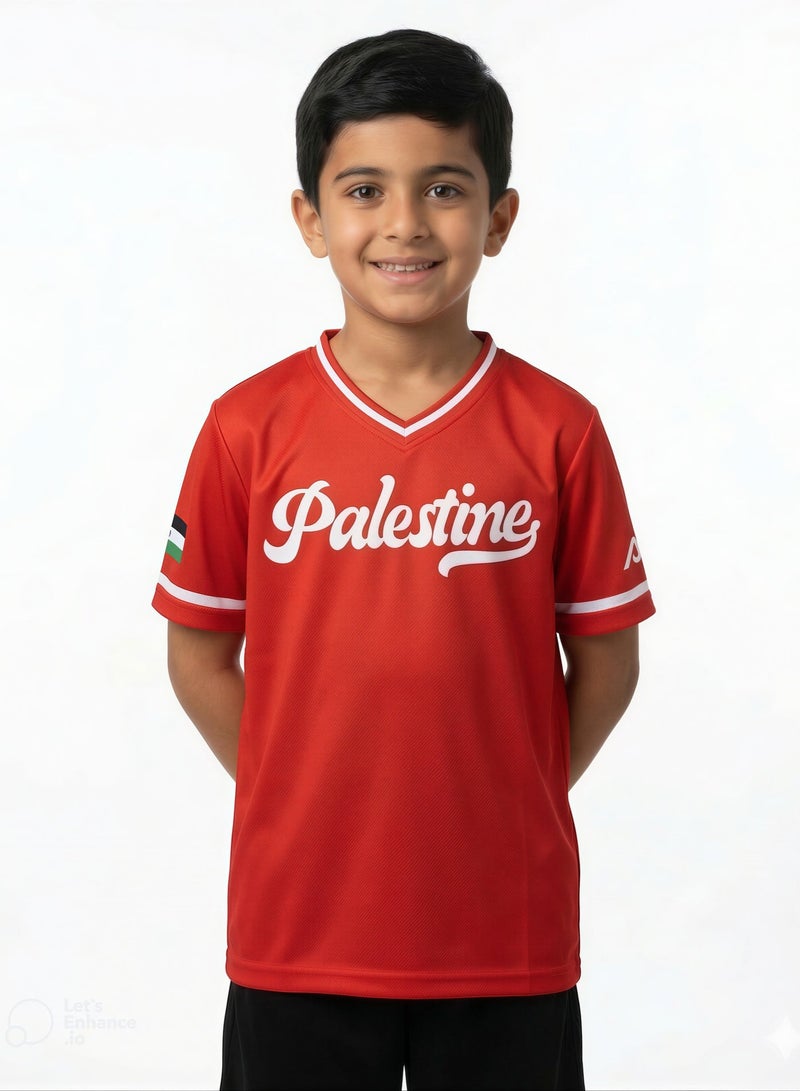 Baseball United فريق فلسطين الوطني للبيسبول - قميص حياة الأطفال برقبة V - Image 2