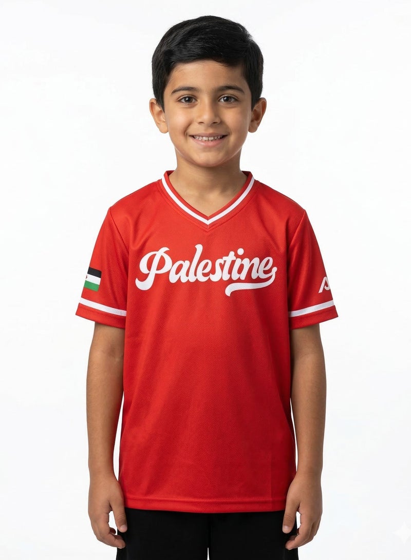 Baseball United فريق فلسطين الوطني للبيسبول - قميص حياة الأطفال برقبة V - Image 1
