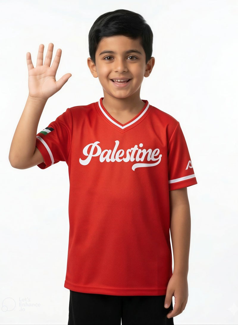 Baseball United فريق فلسطين الوطني للبيسبول - قميص حياة الأطفال برقبة V - Image 3