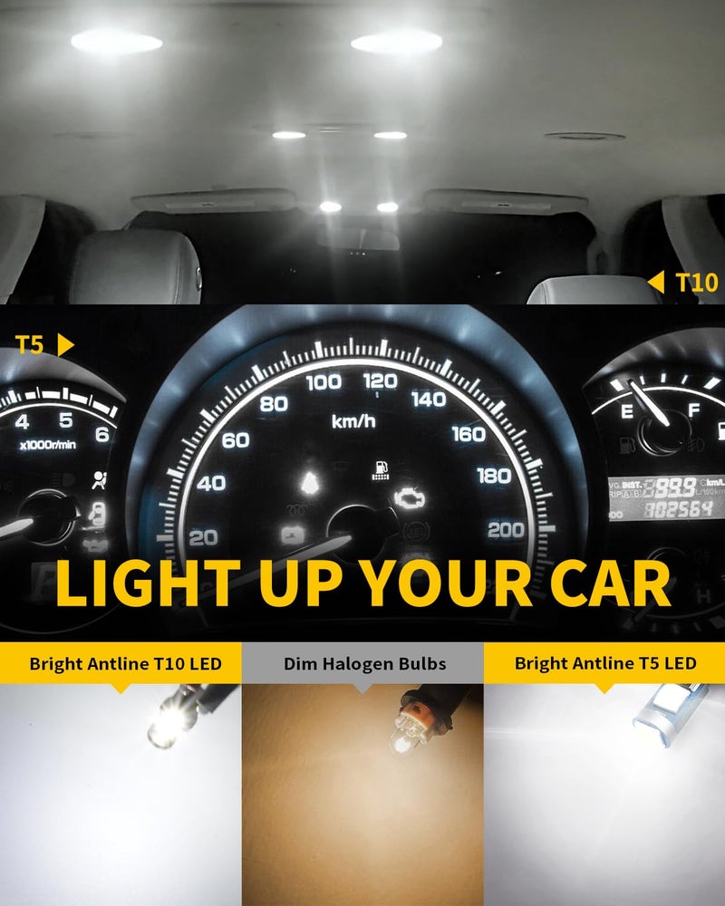 Antline T5 37 74 73 2723 2721 194 T10 168 2825 W5W LED Bulb White, Super Bright PC74 PC37 PC168 PC194 PC161 LED Replacements for Interior Dome Map Dashboard Panel Gauge Indicator Lights (Pack of 10) - Image 3