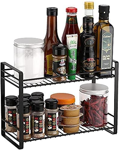 Craftland Metal 2 Tier Kitchen Organizer counter top Stand Shelf Holder Storage Rack for Spice Jars Utensils Dishes Plate(Black) - Image 2