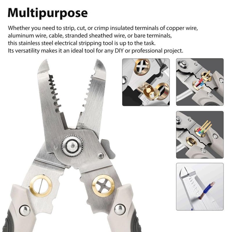 Pelikas 6in1 Wire Stripper and Cable Cutter Pliers Clamp Handle Wire Multipurpose ComputerLaptopWinding Crimping Precision Stainless Steel Hand Tool for Electrician Decrustation Tool - Image 4