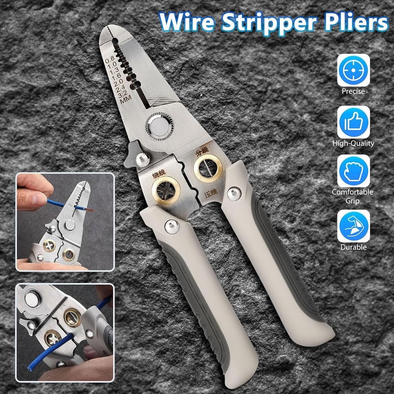 Pelikas 6in1 Wire Stripper and Cable Cutter Pliers Clamp Handle Wire Multipurpose ComputerLaptopWinding Crimping Precision Stainless Steel Hand Tool for Electrician Decrustation Tool - Image 5