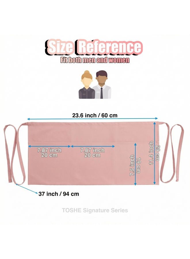 TOSHE Waist Apron with 3 Pockets Waterdrop Resistant Premium Cotton Waitress Apron 10 Color Option Server Apron (1, Powder Pink) - Image 5