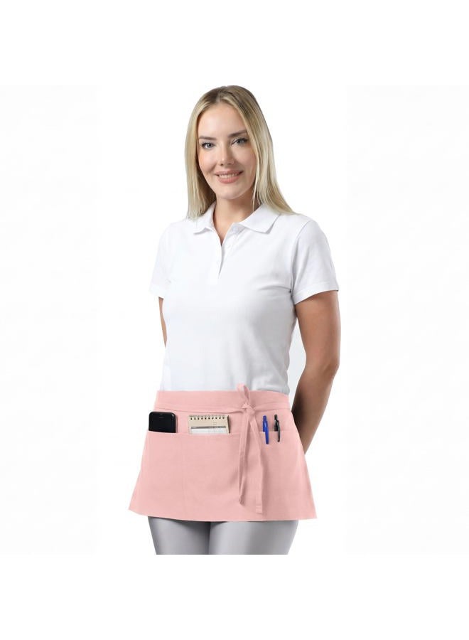 TOSHE Waist Apron with 3 Pockets Waterdrop Resistant Premium Cotton Waitress Apron 10 Color Option Server Apron (1, Powder Pink) - Image 1