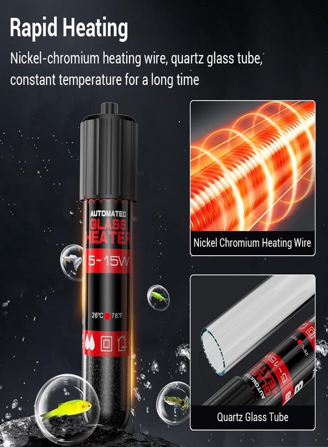 DONGKER Small Aquarium Heater,5W/10W/15W Mini Fish Tank Heater Constant Temperature 78℉(26℃) with Overheating Protection for 1-2 Gal Tanks - Image 3