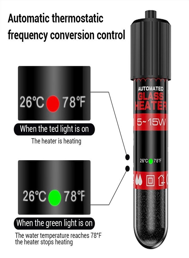 DONGKER Small Aquarium Heater,5W/10W/15W Mini Fish Tank Heater Constant Temperature 78℉(26℃) with Overheating Protection for 1-2 Gal Tanks - Image 5