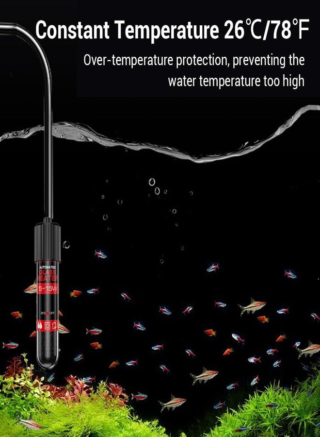 DONGKER Small Aquarium Heater,5W/10W/15W Mini Fish Tank Heater Constant Temperature 78℉(26℃) with Overheating Protection for 1-2 Gal Tanks - Image 2