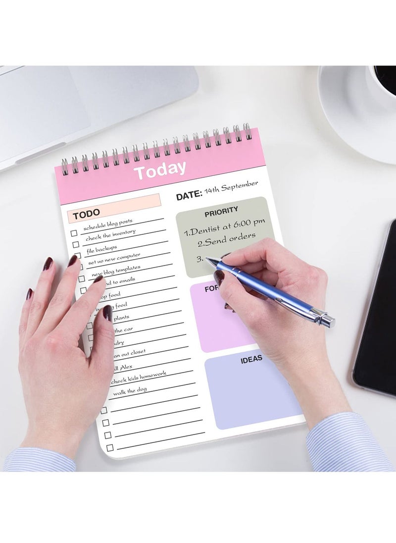 To Do List Notepad, 2 Pack Daily Planner Notepad with Spiral Binding, Checklist Productivity Organizer 5.7" X 8.5" Day Planning Pad with Cover for Work Planner, Personal Planner, Office Supplies