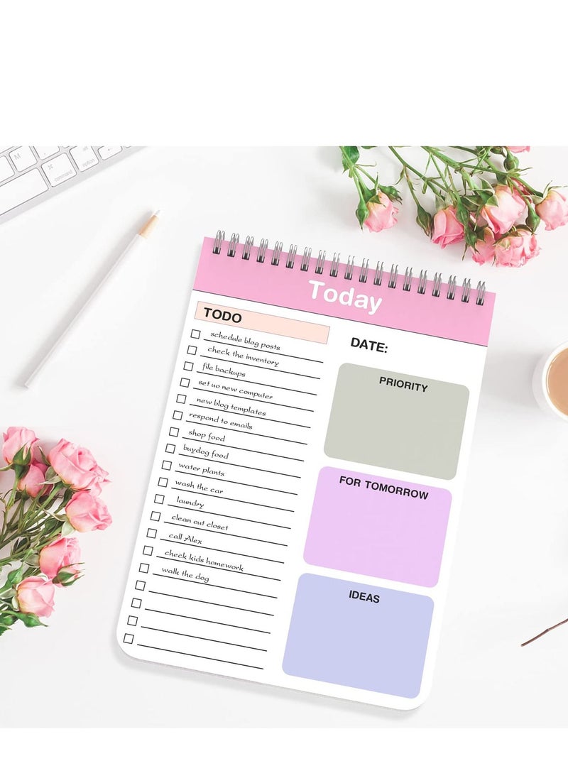 To Do List Notepad, 2 Pack Daily Planner Notepad with Spiral Binding, Checklist Productivity Organizer 5.7" X 8.5" Day Planning Pad with Cover for Work Planner, Personal Planner, Office Supplies