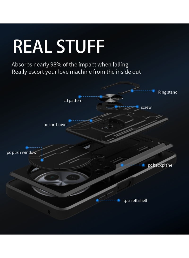 لـ Honor X9c Smart 5G Case, حامل البطاقة وغطاء عدسة الكاميرا الشريحة, حامل الحلقة المغناطيسية الركض حالة الهاتف الوقائي لـ Honor X9c Smart 5G, أسود - Image 5