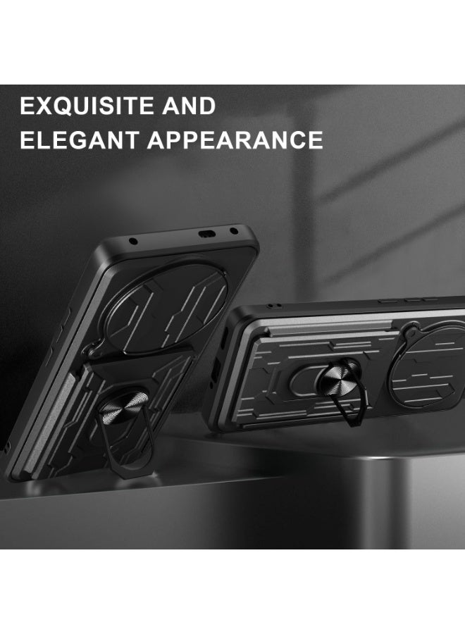 لـ Honor X9c Smart 5G Case, حامل البطاقة وغطاء عدسة الكاميرا الشريحة, حامل الحلقة المغناطيسية الركض حالة الهاتف الوقائي لـ Honor X9c Smart 5G, أسود - Image 4