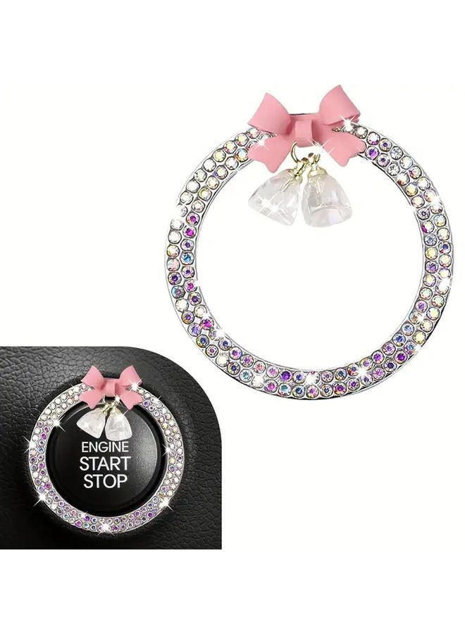 Shiny Pure White Rhinestone Car Start Button Decor Ring With Cute Bow Sparkling Ignition - Image 5