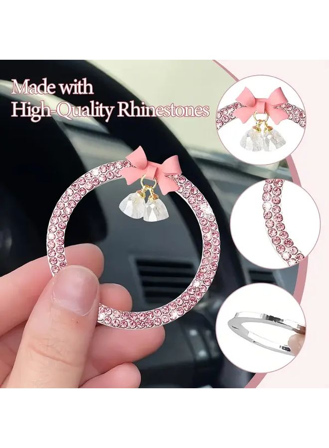 Shiny Pure White Rhinestone Car Start Button Decor Ring With Cute Bow Sparkling Ignition - Image 4
