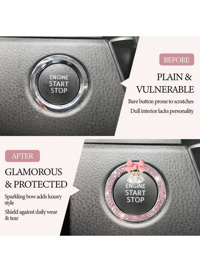 Shiny Pure White Rhinestone Car Start Button Decor Ring With Cute Bow Sparkling Ignition - Image 2