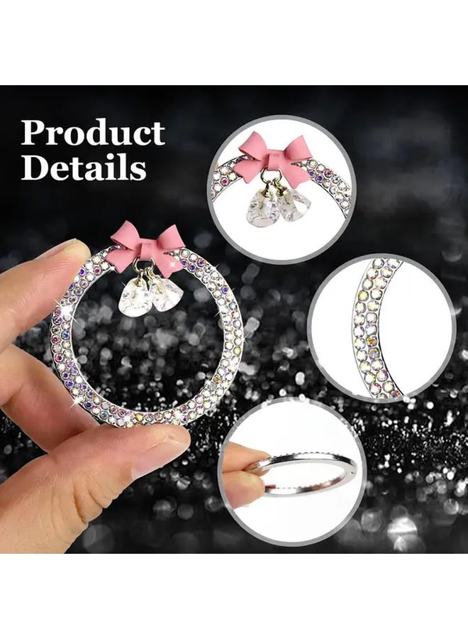 Shiny Pure White Rhinestone Car Start Button Decor Ring With Cute Bow Sparkling Ignition - Image 1