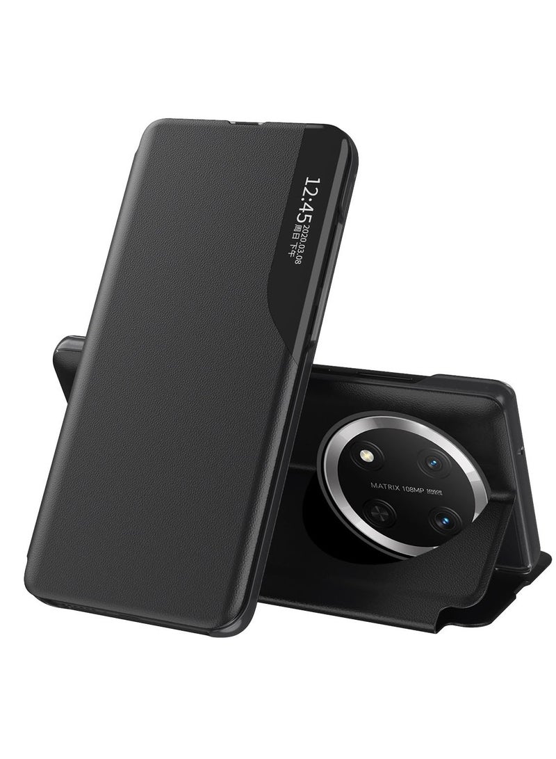 Leather Case Compatible with Honor X9c (5G), Frosted Magnetic Anti-fall Phone Case with Smart Window  Stand Function, Shockproof Protective Cover - Image 1