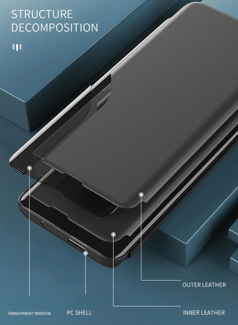 Leather Case Compatible with Honor X9c (5G), Frosted Magnetic Anti-fall Phone Case with Smart Window  Stand Function, Shockproof Protective Cover - Image 4