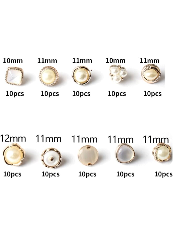 100Pcs Sew in Faux Imitation Pearl Buttons Vintage Pearl Buttons Set DIY Craft ction for Clothes Wedding Dress Assorted Sizes with Storage Case (10 Styles)  - Image 3