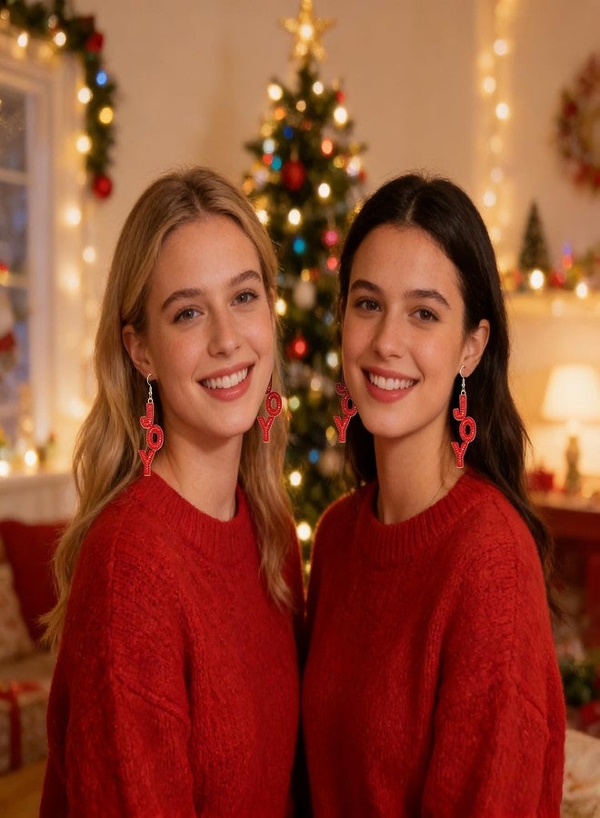 PHALIN Christmas Earrings for Women Beaded Dangle Earrings Rhinestone Holiday JOY Earrings Sparkling Crystal Xmas Letter Earrings Festive Holiday Jewelry Gifts (JOY B) - Image 4