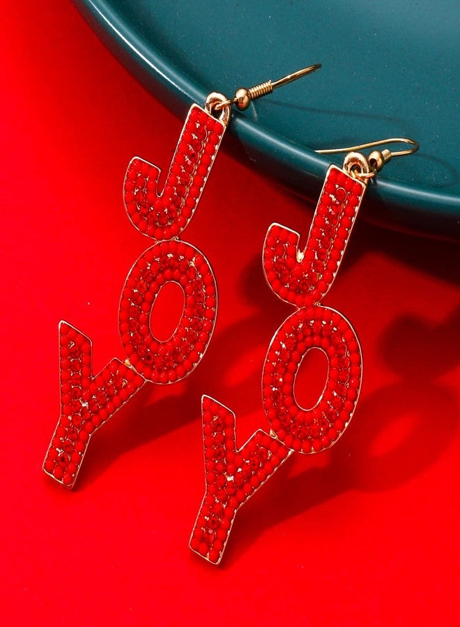 PHALIN Christmas Earrings for Women Beaded Dangle Earrings Rhinestone Holiday JOY Earrings Sparkling Crystal Xmas Letter Earrings Festive Holiday Jewelry Gifts (JOY B) - Image 5