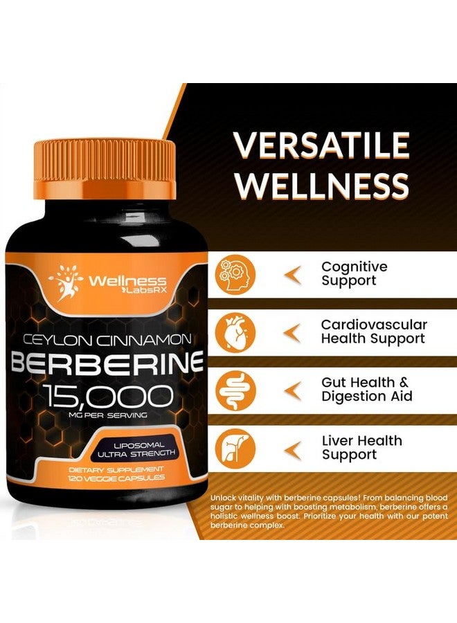 WELLNESS LABSRX Berberine Supplement 15,000mg - Berberine with Ceylon Cinnamon, Liposomal Berberine Supplement Organic, Berberine Supplements, Metabolism, Cholesterol - 120 Capsules - Image 3