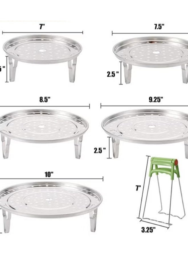 EETU 6 PCS Stainless Steamer Rack,Pressure Cooker Canner Rack  Cooling Rack with Detachable Legs,Round Pot Steaming Tray for Baking Cooking Steaming(7 7.5 8.5 9.25 10in with Anti-scald Clip) - Image 2