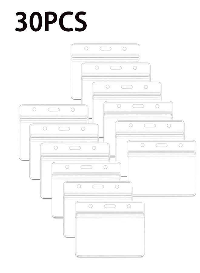 Horizontal Badge Holder Sealed Waterproof Transparent Plastic Name Tag ID Card Holder (30 Pieces) - Image 1