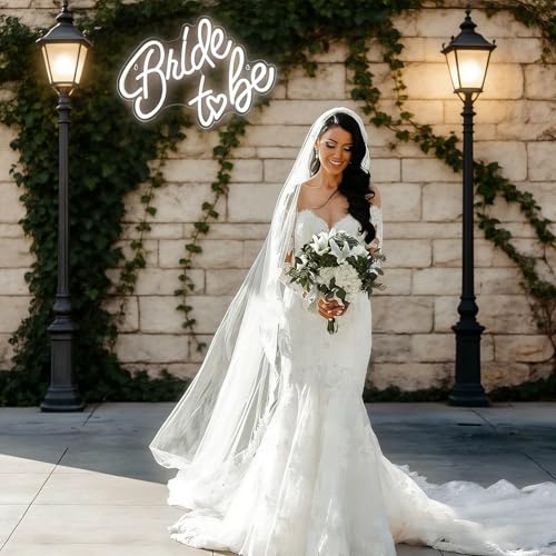 BerniceKelly Bride to be Neon Sign, 16.5 x 11.6 Inch White LED Neon Signs USB Wedding Neon Light Up Signs for Bridal Shower Bachelorette Engagement Party Backdrop with 15 Pcs Balloon - Image 4