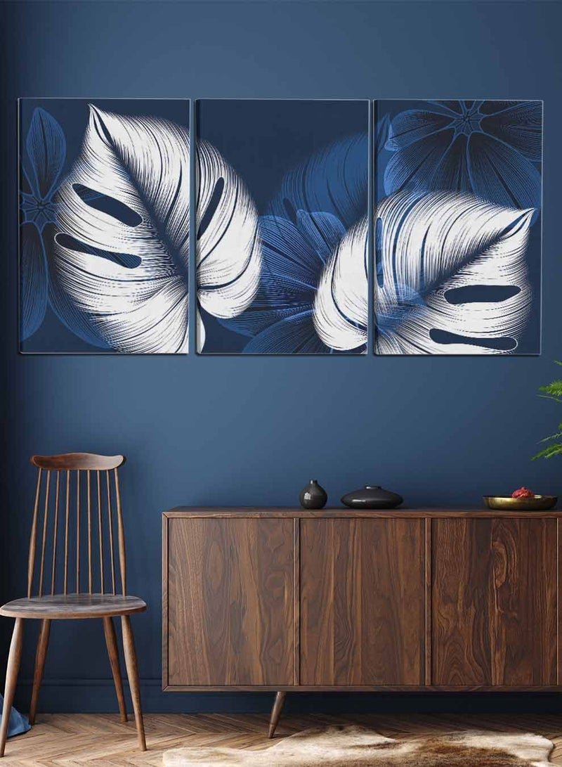 لوحة طقم من ٣ لوحات كانفاس على إطار خشبي، تصميم أوراق نباتية، للمنزل، غرفة المعيشة، المكتب، الديكور - Image 3