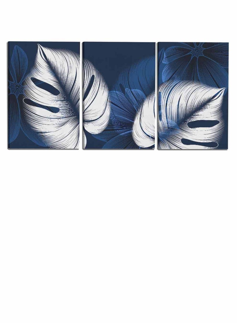 لوحة طقم من ٣ لوحات كانفاس على إطار خشبي، تصميم أوراق نباتية، للمنزل، غرفة المعيشة، المكتب، الديكور - Image 4
