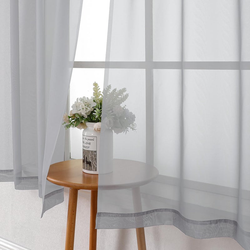 Lecloud Light Grey Sheer Curtains 63 Inch Length 2 Panels, Light Filtering Solid Voile Living Room Silver Gray Curtain & Panel, Dual Rod Pockets Gauzy Window Kitchen Bedroom Drapes, 40X63 Inches - Image 3